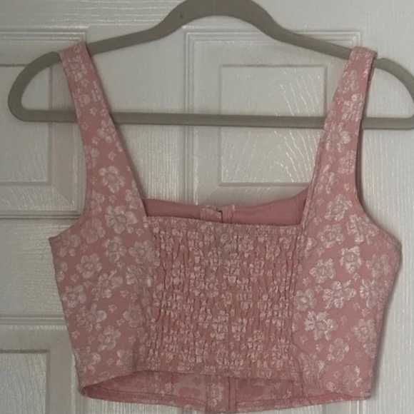 Wild Fable Pink Floral Cropped Corset Style Top Button Front Size Juniors Small - Picture 2 of 4